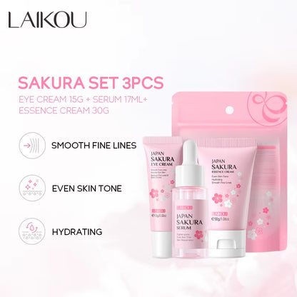 3Pcs/Set LAIKOU Vitamin C 24K Golden Sakura Skin Care Sets Face Cream Serum Eye Cream Moisturizing anti Wrinkles Face Care Kit