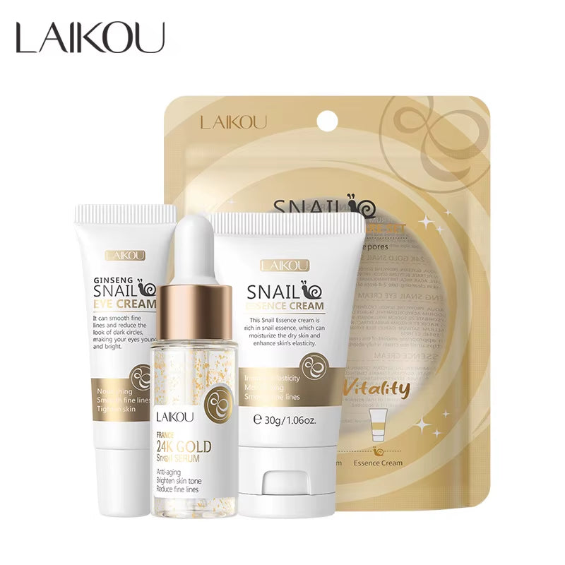 3Pcs/Set LAIKOU Vitamin C 24K Golden Sakura Skin Care Sets Face Cream Serum Eye Cream Moisturizing anti Wrinkles Face Care Kit